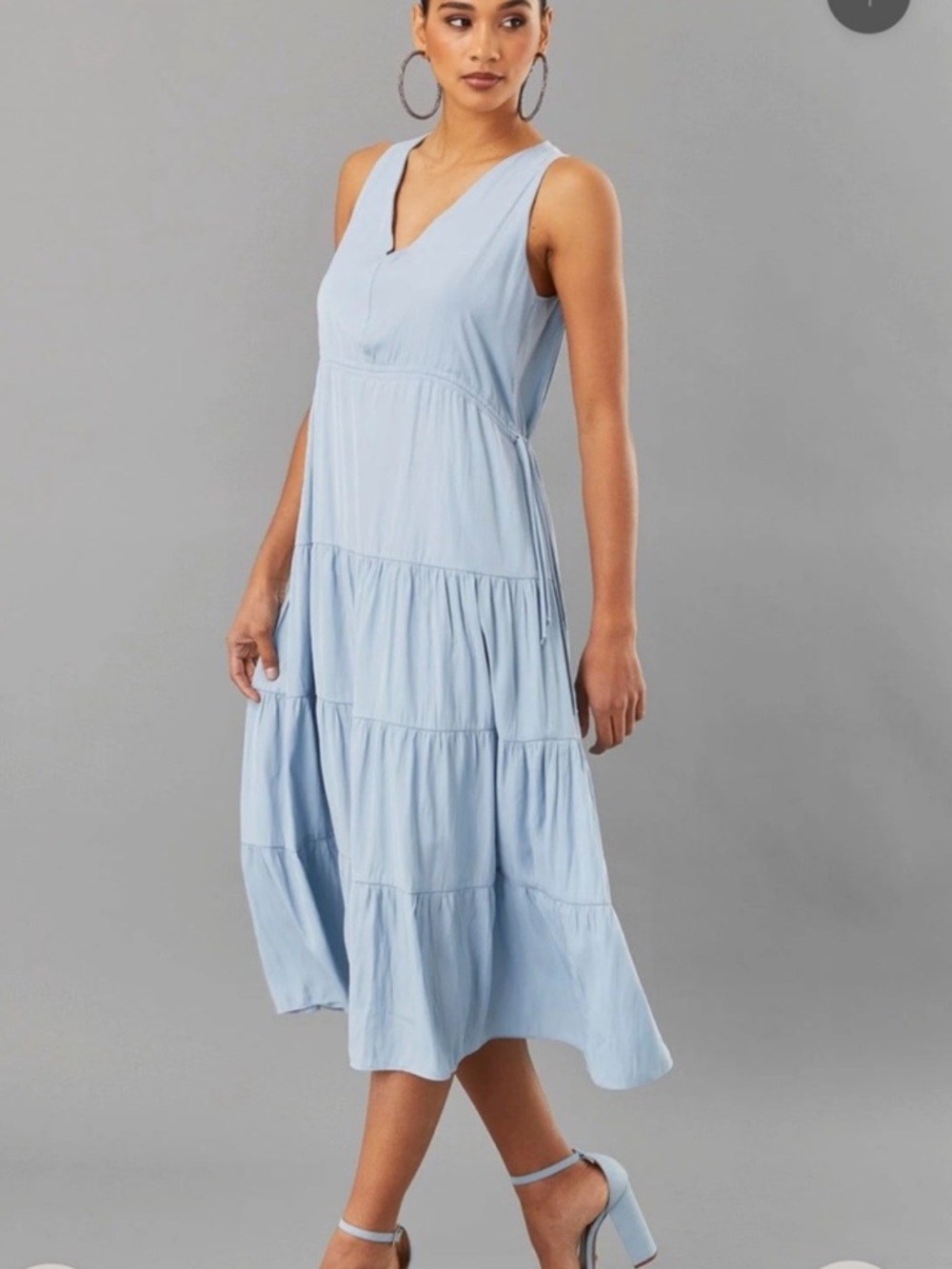 Lola & Sophie Sky Blue Sleeveless Tiered Midi Dress size XS
